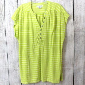 LIZ CLAIBORNE Smocked Short Sleeve Henley Shirt, Yellow